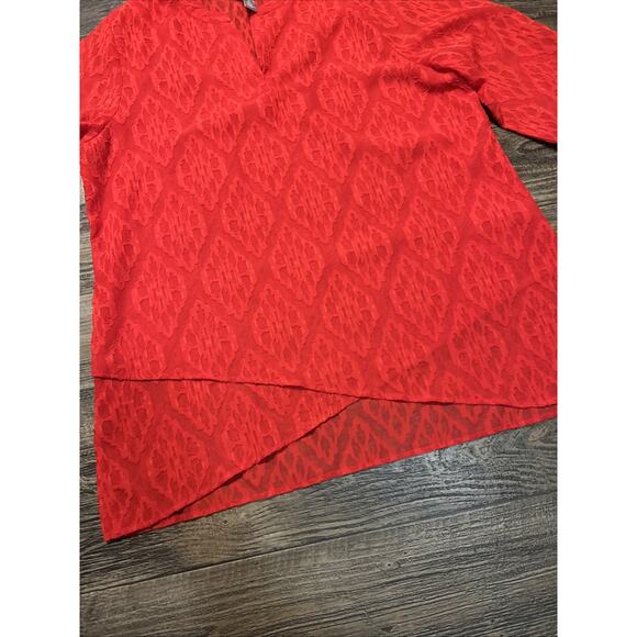 Chicos Red Semi Sheer Textured Red Blouse Size 2 Large Pullover Geometric - Picture 2 of 5